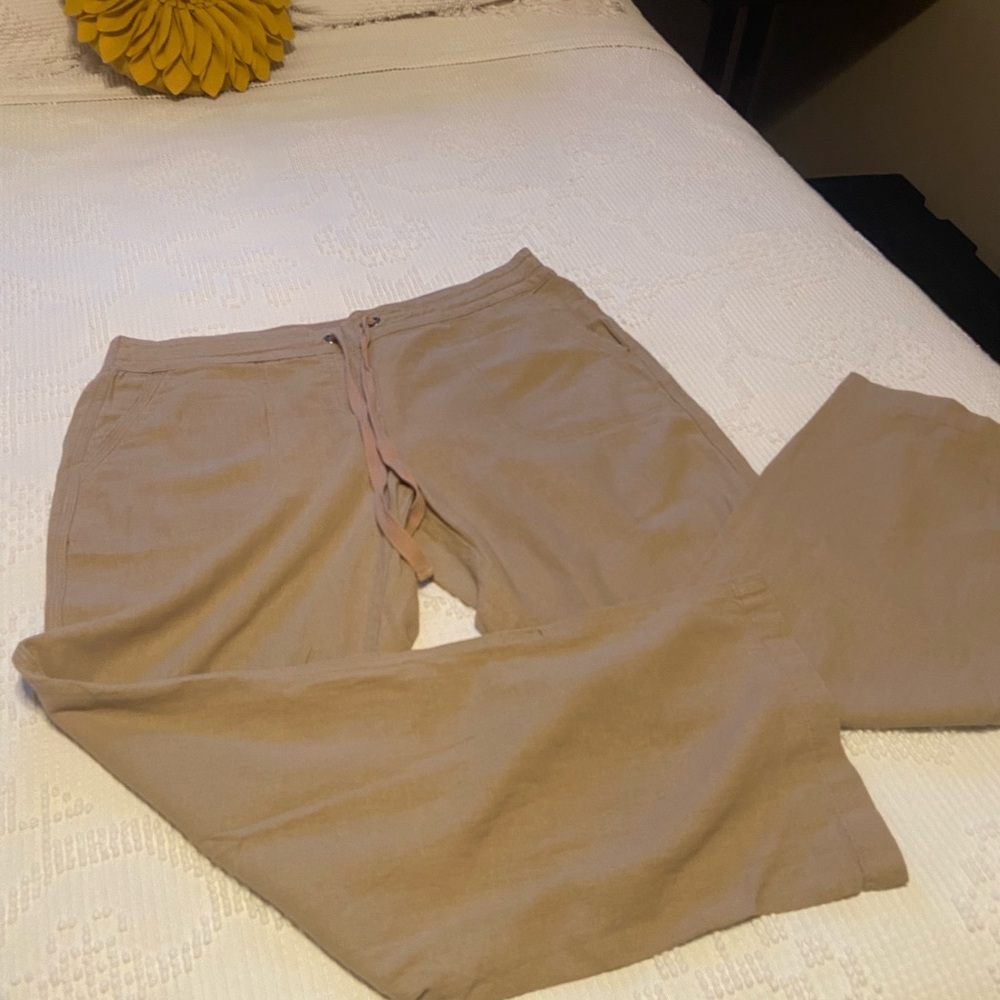 Per Se Wide Leg Tan linen Pants Size Large